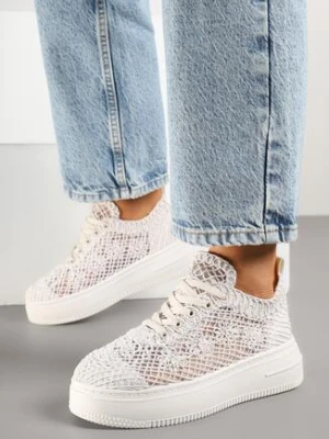 Beżowe Sneakersy Ażurowe na Grubej Podeszwie Isodisa