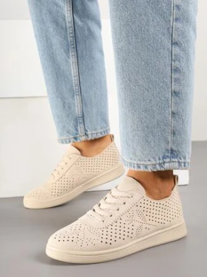 Beżowe Sneakersy Ażurowe Sznurowane Telalina gogo gogo