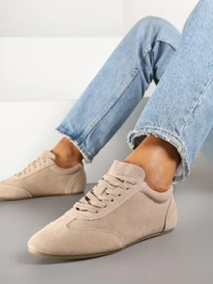Beżowe Sneakersy Basic ze Skóry Naturalnej Fonariela