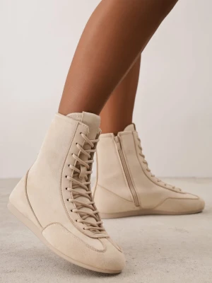 Beżowe Sneakersy Boxing Shoes z Ociepleniem i Wysoką Cholewką Ferdama