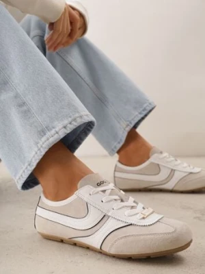 Beżowe Sneakersy Klasyczne Tenisówki z Zamszu Naturalnego Talanashta goodin