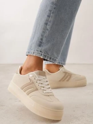 Beżowe Sneakersy Kultowe Tenisówki na Platformie Hlalna seastar