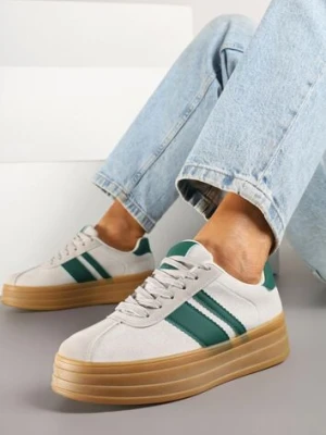 Beżowe Sneakersy Kultowe Tenisówki z Ozdobnymi Paskami Vandell