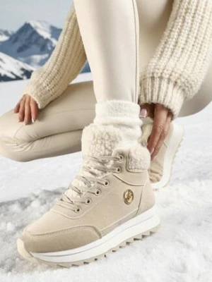 Beżowe Sneakersy Mocno Ocieplone Sztucznym Futerkiem Rosanas
