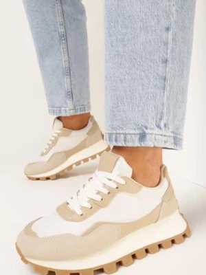 Beżowe Sneakersy na Grubej Podeszwie Catien