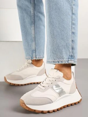 Beżowe Sneakersy na Grubej Podeszwie Ozdobione Cyrkoniami Fenorelis