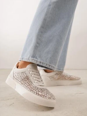 Beżowe Sneakersy na Grubej Podeszwie Ozdobione Cyrkoniami Ilaronis marquiiz