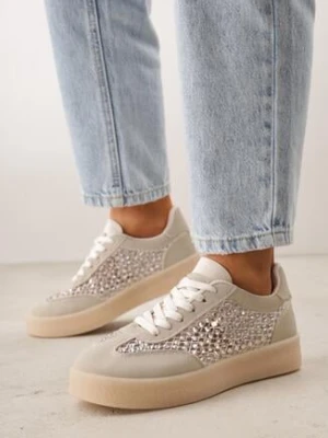 Beżowe Sneakersy na Grubej Podeszwie Ozdobione Cyrkoniami Orinrya marquiiz