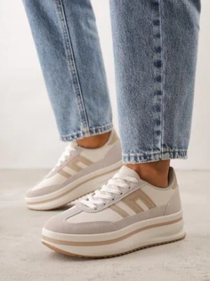 Beżowe Sneakersy na Grubej Podeszwie Ozdobione Geometrycznym Wzorem Asoastis seastar