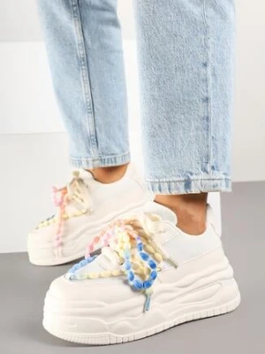 Beżowe Sneakersy na Grubej Podeszwie Ozdobione Koralikami Amomera ideal