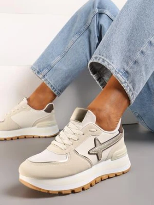 Beżowe Sneakersy na Grubej Podeszwie przed Kostkę Sermione