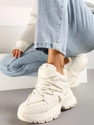 Zdjęcie produktu Beżowe Sneakersy na Grubej Podeszwie z Futrzaną Wyściółką Miada