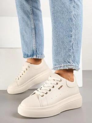 Beżowe Sneakersy na Grubej Podeszwie z Metalicznymi Zdobieniami Zarilna