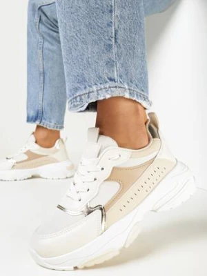 Beżowe Sneakersy na Grubej Podeszwie z Ozdobną Perforacją Colia