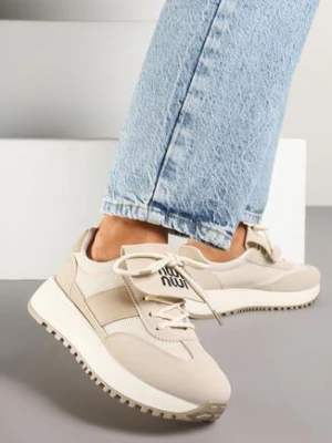 Beżowe Sneakersy na Grubej Podeszwie z Ozdobnym Paskiem Alutra givana