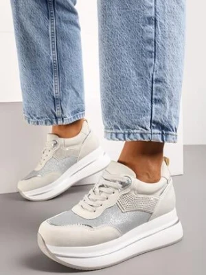 Beżowe Sneakersy na Grubej Podeszwie z Ozdobnymi Cyrkoniami Alista