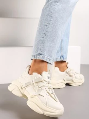 Beżowe Sneakersy na Grubej Podeszwie z Ozdobnymi Napisami Silpina
