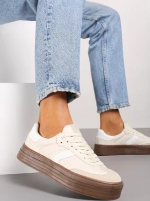 Zdjęcie produktu Beżowe Sneakersy na Grubej Podeszwie z Ozdobnymi Wstawkami Irithine