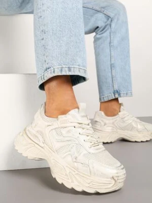 Beżowe Sneakersy na Grubej Podeszwie z Tłoczeniami Sadeoriel