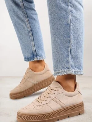 Beżowe Sneakersy na Grubej Podeszwie z Tłoczeniami Try to Forget vices