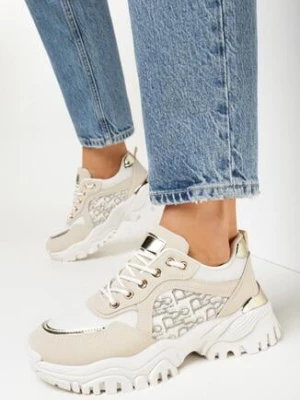 Beżowe Sneakersy na Grubej Podeszwie z Wstawkami Sassaria