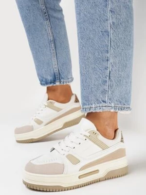 Beżowe Sneakersy na Grubej Podeszwie ze Wstawkami z Ekozamszu Arainela