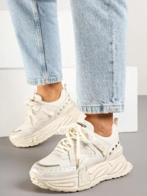 Beżowe Sneakersy na Grubej Tłoczonej Podeszwie Lurimara ideal