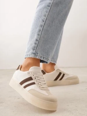Beżowe Sneakersy na Kauczukowej Grubej Podeszwie z Paskami po Bokach Ninlili
