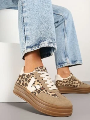 Beżowe Panterkowe Sneakersy na Kauczukowej Podeszwie Ellirielle