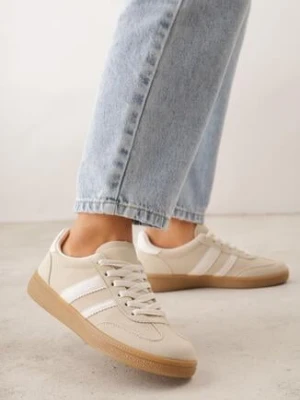 Beżowe Sneakersy na Kauczukowej Podeszwie z Geometrycznym Motywem Vikioria gowin