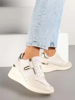 Beżowe Sneakersy na Koturnie z Ozdobnym Zamkiem Błyskawicznym Hanarael