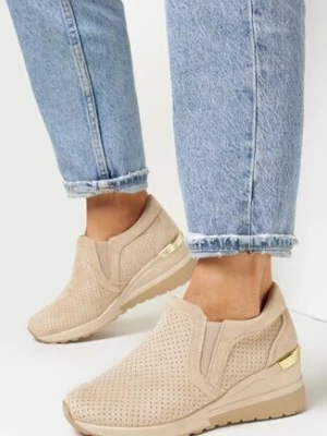 Zdjęcie produktu Beżowe Sneakersy na Koturnie z Perforacją Asal