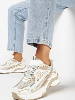 Beżowe Sneakersy na Masywnej Podeszwie z Licznymi Wstawkami Junioria