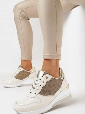 Beżowe Sneakersy na Niskiej Koturnie Liseia