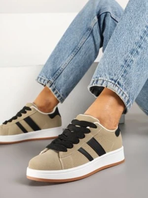 Beżowe Sneakersy na Niskiej Platformie z Naszywkami Flordexia mulanka