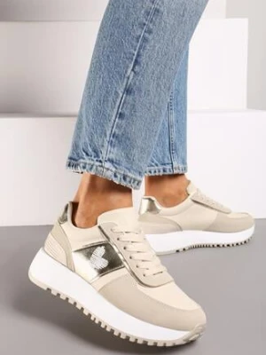 Beżowe Sneakersy na Piankowej Platformie z Serduszkiem Timava