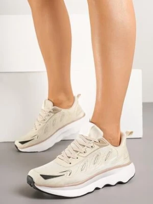 Beżowe Sneakersy na Piankowej Podeszwie z Geometrycznymi Zdobieniami Uliolisa