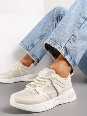 Beżowe Sneakersy na Płaskiej Podeszwie z Ozdobnymi Przeszyciami Ysabella