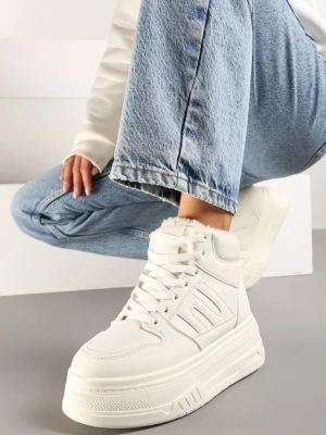 Beżowe Sneakersy na Platformie Mocno Ocieplane Futerkiem Lealwen