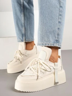 Beżowe Sneakersy na Platformie Ozdobione Sznurowaniem Vilvia seastar