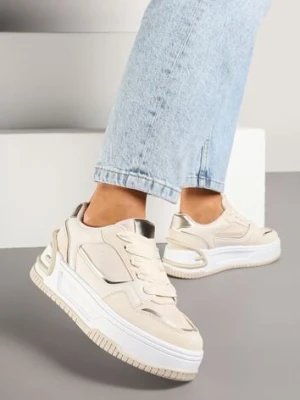 Beżowe Sneakersy na Platformie Ozdobionej Tłoczeniem Deovithra
