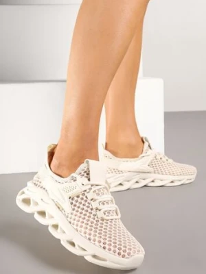 Beżowe Buty Sportowe Sneakersy na Platformie Ozdobionej Tłoczeniem Teliriella