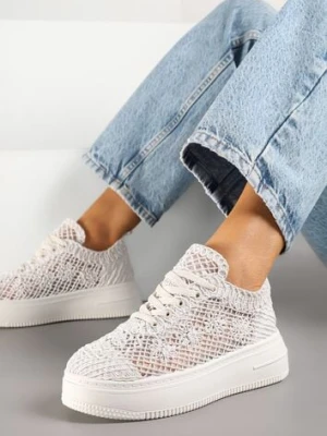 Beżowe Sneakersy na Platformie z Ażurowym Wykończeniem Isdisane