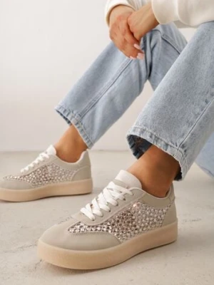 Beżowe Sneakersy na Platformie z Cyrkoniami Moonblaze marquiiz