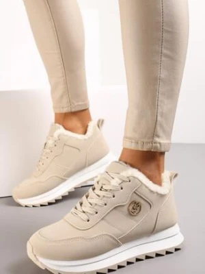 Beżowe Sneakersy na Platformie z Futerkiem Egiapia vices