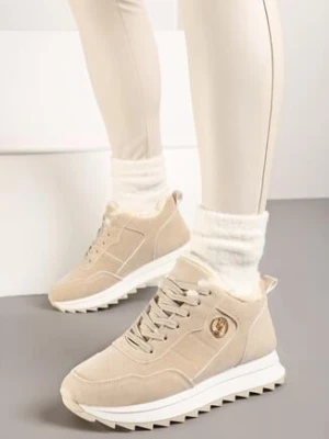 Beżowe Sneakersy na Platformie z Futerkiem Egiapia vices