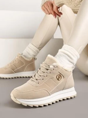 Beżowe Sneakersy na Platformie z Futerkiem Egiapia vices