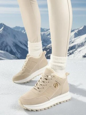 Beżowe Sneakersy na Platformie z Futerkiem Egiapia vices