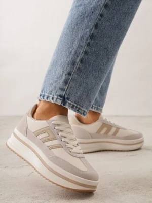 Beżowe Sneakersy na Platformie z Geometrycznym Motywem Hippiopis seastar