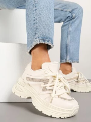 Beżowe Sneakersy na Platformie z Grubymi Sznurówkami Kilanne marquiiz